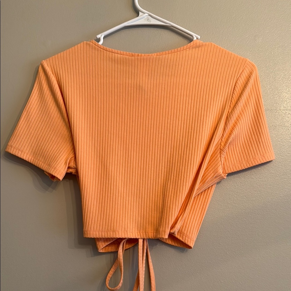 Orange Ribbed Tie-Front Top - Picture 2 of 2